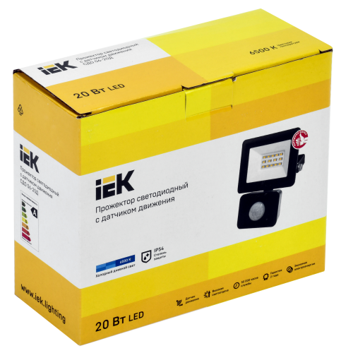 Прожектор СДО 06-20Д светодиодный черный с ДД IP54 6500K IEK