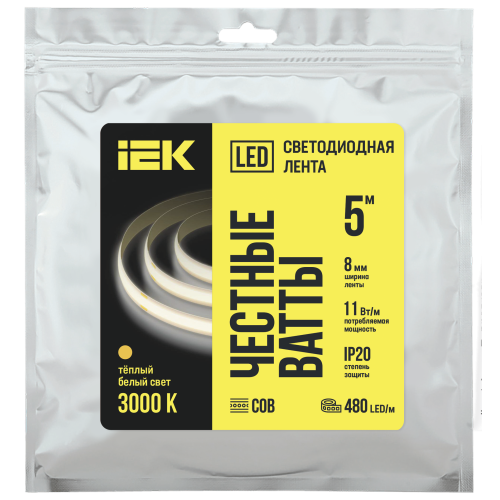 Лента LED 5м COB-480LED 11Вт/м IP20 8мм 24В 3000К