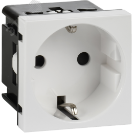 Розетка с заземляющим контактом без защитной шторки и винтовым зажимом (2 модуля) белая