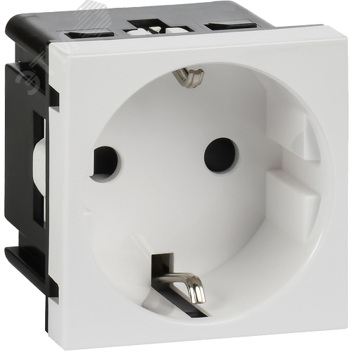 Розетка с заземляющим контактом без защитной шторки и винтовым зажимом (2 модуля) белая