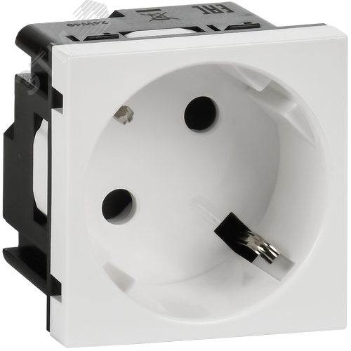 Розетка 45град с заземляющим контактом защитной шторкой и винтовым зажимом (2 модуля) белая