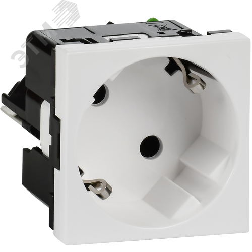 Розетка 45град с заземляющим контактом без защитной шторки и безвинтовым зажимом (2 модуля) белая