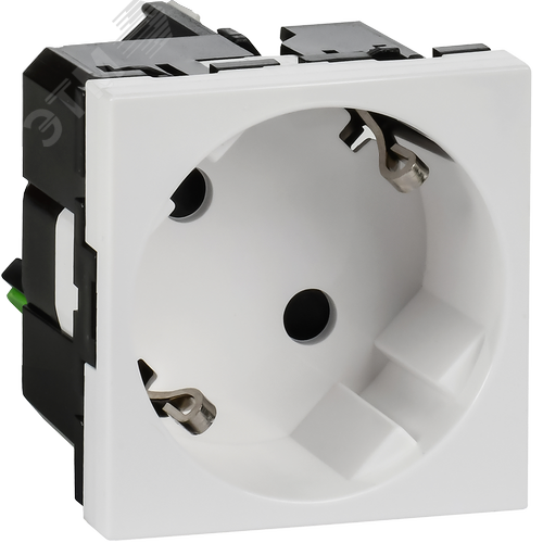 Розетка 45град с заземляющим контактом защитной шторкой и безвинтовым зажимом (2 модуля) белая