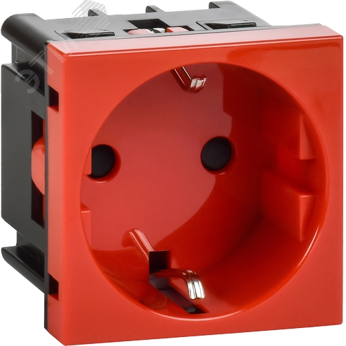 Розетка с заземляющим контактом защитной шторкой и винтовым зажимом (2 модуля) красная