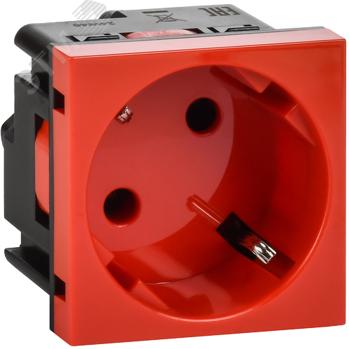 Розетка 45град с заземляющим контактом защитной шторкой и винтовым зажимом (2 модуля) красная