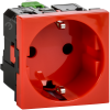 Розетка с заземляющим контактом без защитной шторки и безвинтовым зажимом (2 модуля) красная