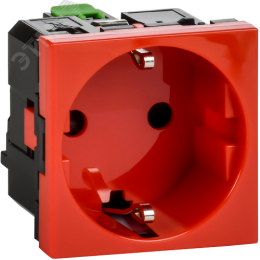 Розетка с заземляющим контактом защитной шторкой и безвинтовым зажимом (2 модуля) красная
