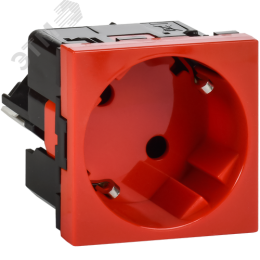 Розетка 45град с заземляющим контактом без защитной шторки и безвинтовым зажимом (2 модуля) красная