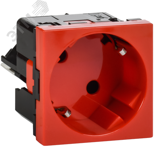 Розетка 45град с заземляющим контактом без защитной шторки и безвинтовым зажимом (2 модуля) красная