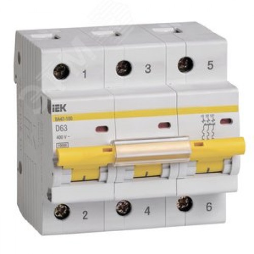 Выключатель автоматический трехполюсный 63А D ВА47-100 10кА