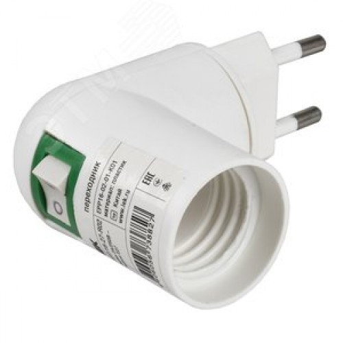Переходник ПР7/16-27-R02 вилка 220В-патрон Е27 пластик белый