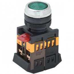 Кнопка зеленая ABLFS-22 1з+1р плоская с подсветкой неон 240В