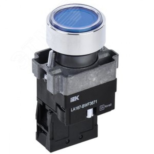 Кнопка LA167-BWF3671 d=22мм RC 1з с подсвет. синяя