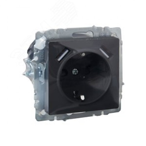 BRITE Розетка 1 пост с заземлением с защитными шторками 16А с USB A+A 5В 3,1А РЮш10-2-БрГ графит