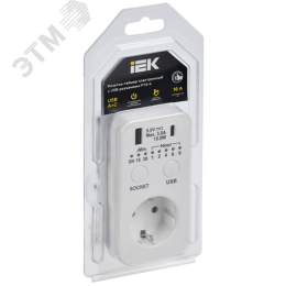 РТЭ-4 Розетка-таймер электронный с USB A+C 15мин-8ч 16А IP20 белый IEK