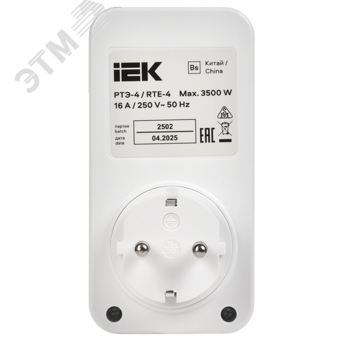 РТЭ-4 Розетка-таймер электронный с USB A+C 15мин-8ч 16А IP20 белый IEK