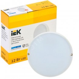 Светильник светодиодный ДПО 2012Д 12Вт IP54 6500К круг белый с акустическим датчиком IEK