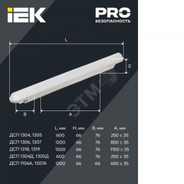 Светильник ДСП 1305 18Вт 6500К IP65 600мм серый пластик IEK