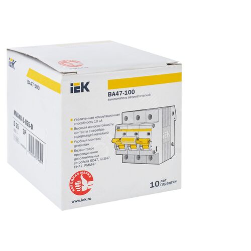 KARAT Автоматический выключатель ВА47-100 3P D 25А 10кА IEK