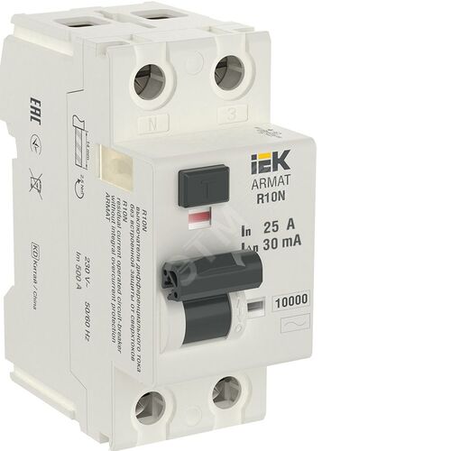 ARMAT Выключатель дифференциального тока R10N 2P 25А 30мА тип AC IEK