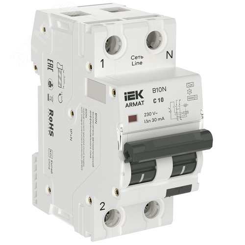 Выключатель автоматический дифференциального тока B10N 1P+NP C10 30мА тип A (36мм)