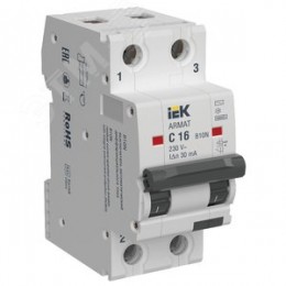 Выключатель автоматический дифференциального тока B10N 2P C16 30мА тип AC