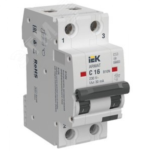 Выключатель автоматический дифференциального тока B10N 2P C16 30мА тип AC