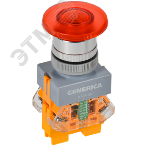 Кнопка D7-MDS Грибок d=22мм 1з+1р с п/ф кр. GENERICA