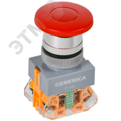 Кнопка D7-MS Грибок d=22мм 1з+1р с фикс. кр. GENERICA