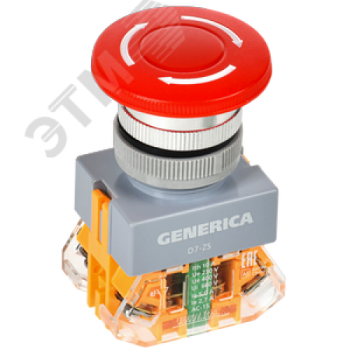 Кнопка D7-ZS Грибок d=22мм 1з+1р пов. с фикс. кр. GENERICA
