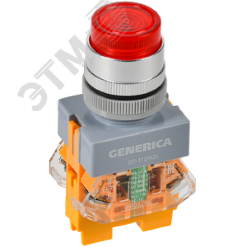 Кнопка D7-11DNZS d=22мм 1з+1р с подсв. и фикс. кр. GENERICA