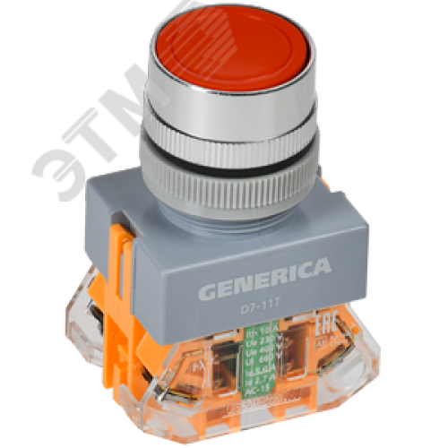 Кнопка D7-11T d=22мм 1з+1р с фикс. кр. GENERICA
