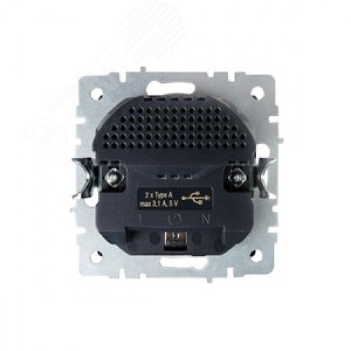 BRITE Розетка 1 пост с заземлением с защитными шторками 16А с USB A+A 5В 3,1А РЮш10-2-БрГ графит