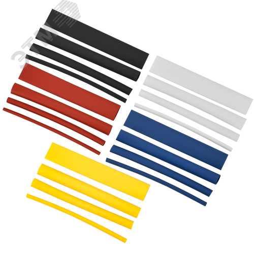 Набор трубок термоусадочных ТТУ 2/1 4/2 6/3 8/4 желтый/синий/красный/черный/белый 20х8см