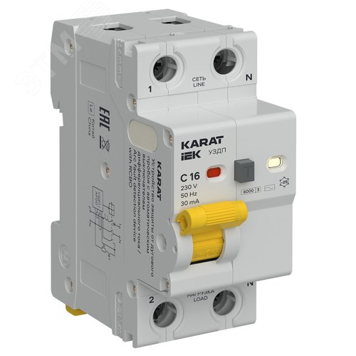 Устройство защиты от дугового пробоя с выключателем автоматическим дифференциального тока 1P+N C 16А 30мА тип A KARAT