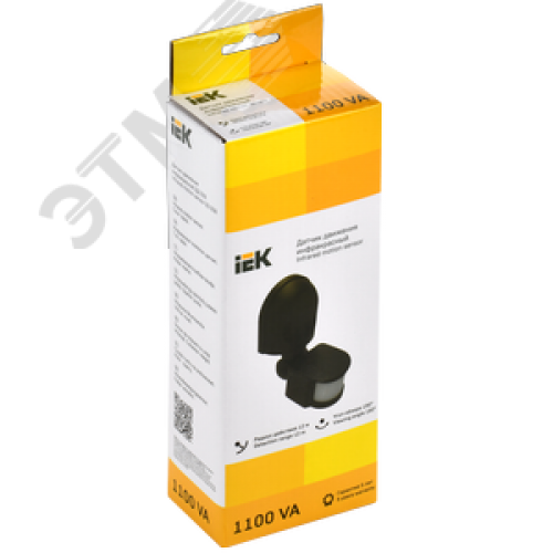 Датчик движения ДД 008 черный, максимальная нагрузка 1100 Вт, угол обзора 180 градусов, дальность 12м, IP44