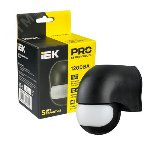 Датчик движения ДД-010 1100Вт 180град 10м IP44 черный IEK