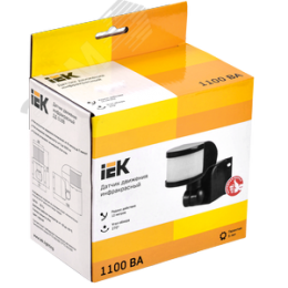 Датчик движения ДД 018В черный, максимальная нагрузка 1100 Вт, угол обзора 270 градусов, дальность 12м, IP44