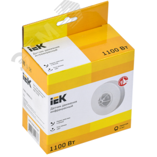 Датчик движения ДД 024В белый, максимальная нагрузка 1100 Вт, угол обзора 180-360 градусов, дальность 6м, IP33