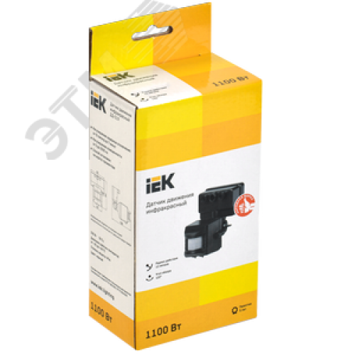 Датчик движения ДД 019 черный, максимальная нагрузка 1100 Вт, угол обзора 120 градусов, дальность 12м, IP44