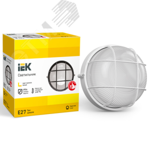 Светильник НПП1302 белый/круг с решеткой 60 Вт IP54