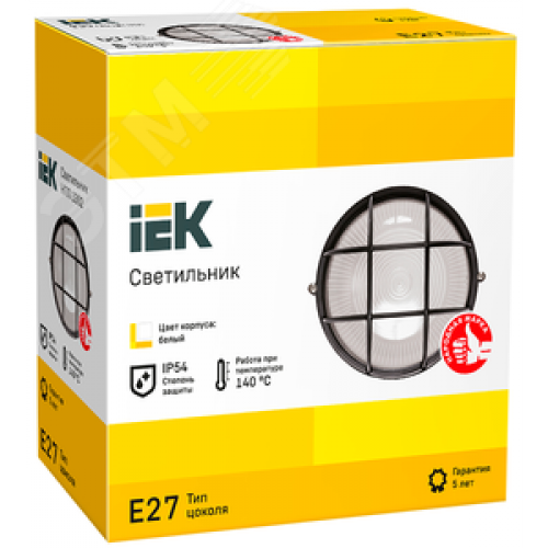 Светильник НПП1302 белый/круг с решеткой 60 Вт IP54