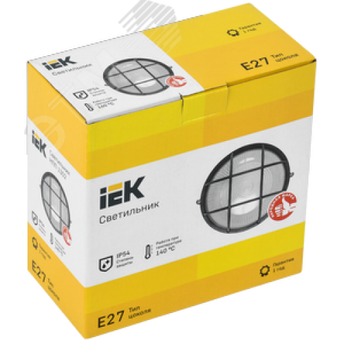 Светильник НПП1302 черный/круг с решеткой 60 Вт IP54