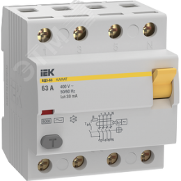 Выключатель дифференциальный (УЗО) KARAT ВД3-63 4P 63А 30мА 6кА тип AC