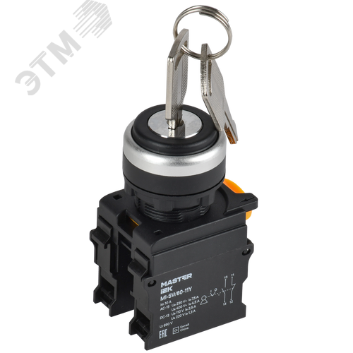 Переключатель с ключом 2 полож. 1NO+1NC чёрный MASTER