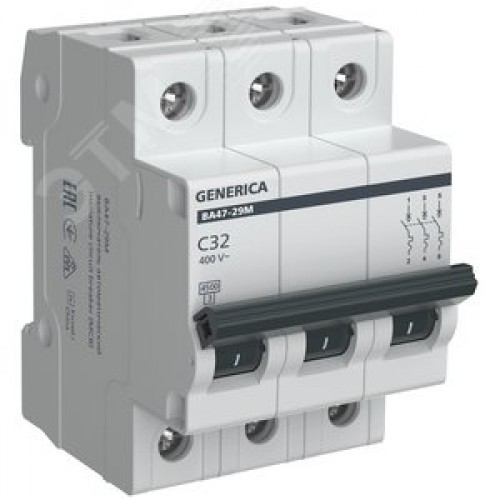 Выключатель автоматический ВА47-29М 3P 32А 4,5кА C GENERICA