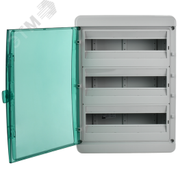 Корпус пластиковый навесной на 54 модуля КМПн-54 IP65 TEKFOR зеленая прозрачная дверь