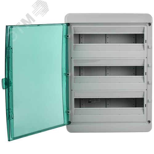 Корпус пластиковый навесной на 54 модуля КМПн-54 IP65 TEKFOR зеленая прозрачная дверь