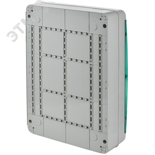 Корпус пластиковый навесной на 54 модуля КМПн-54 IP65 TEKFOR зеленая прозрачная дверь