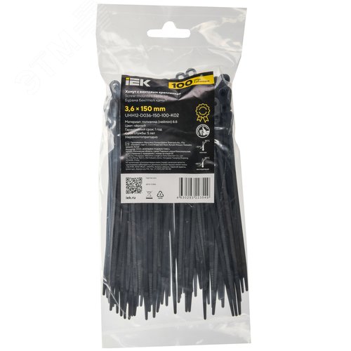 Хомут P6.6 с винтовым креплением черный 3.6х150мм 100шт/упак IEK